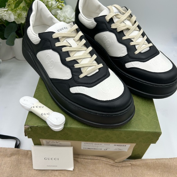 Gucci Other - Men's Gucci GG embossed Leather black/white sneakers size 12.5 made in Italy